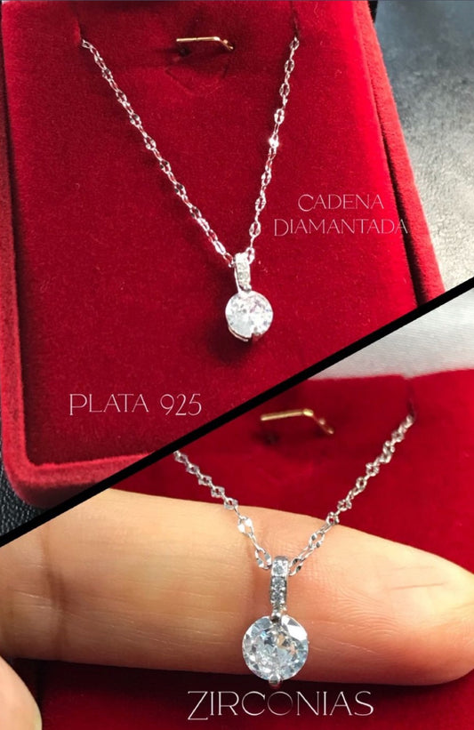 Dije y Cadena de Plata 925 con Punto de Luz, Zirconia