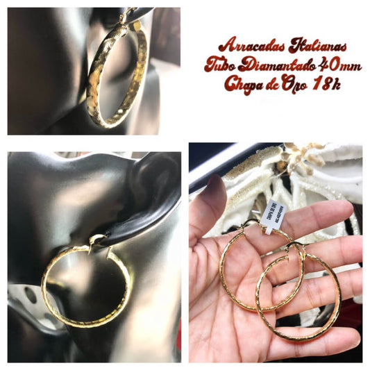 Arracadas en Chapa de Oro 18k medida 40 mm