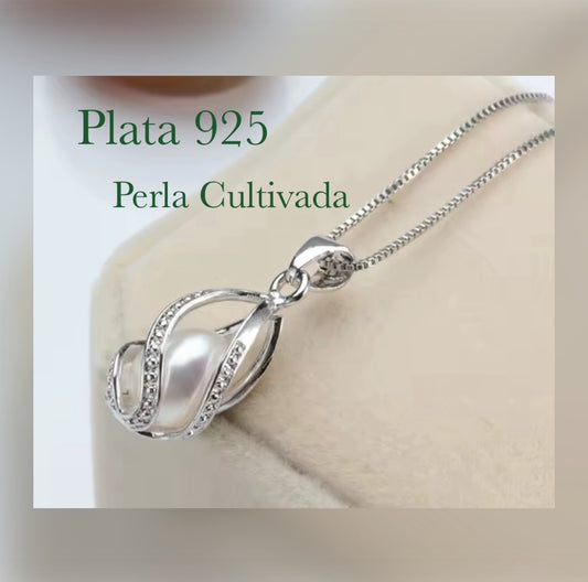Dije y Cadena de Plata 925 con Perla Cultivada y Zirconias