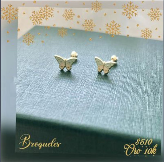 Broqueles de Oro 10k modelo Mariposa Esmaltada