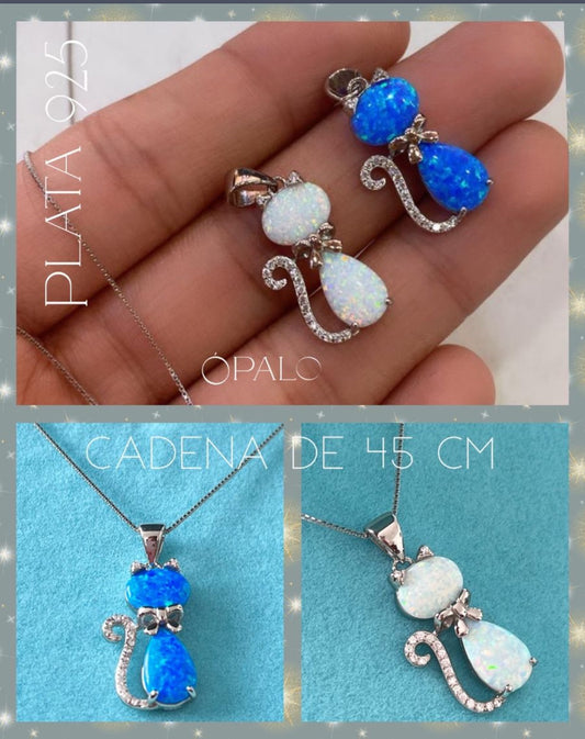 Dije y Cadena de Plata 925 con Opalo y Zirconia