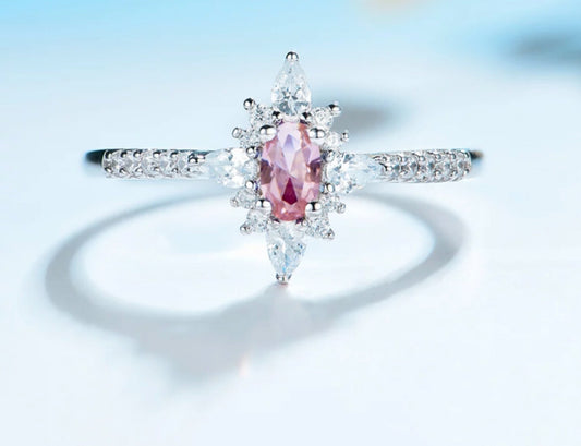 Anillo de Plata 925, con Morganita Rosa y Zirconias