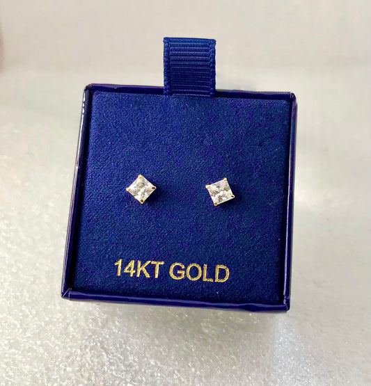Broqueles de Oro 14k con Zirconias Corte Princesa