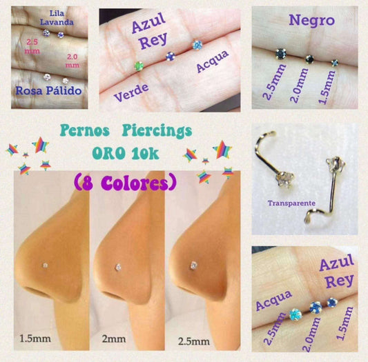 Pernos de Nariz medida 1.5 mm de Oro 10k en Blanco/Transparente