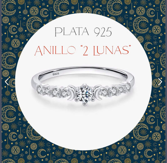Argolla de Plata 925 con Zirconias, modelo 2 Lunas / Corazon