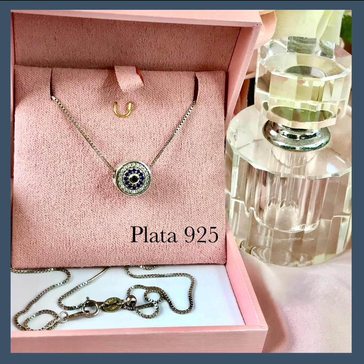 Cadena con Dije de Plata 925 y Zirconias, modelo Ojo Turco