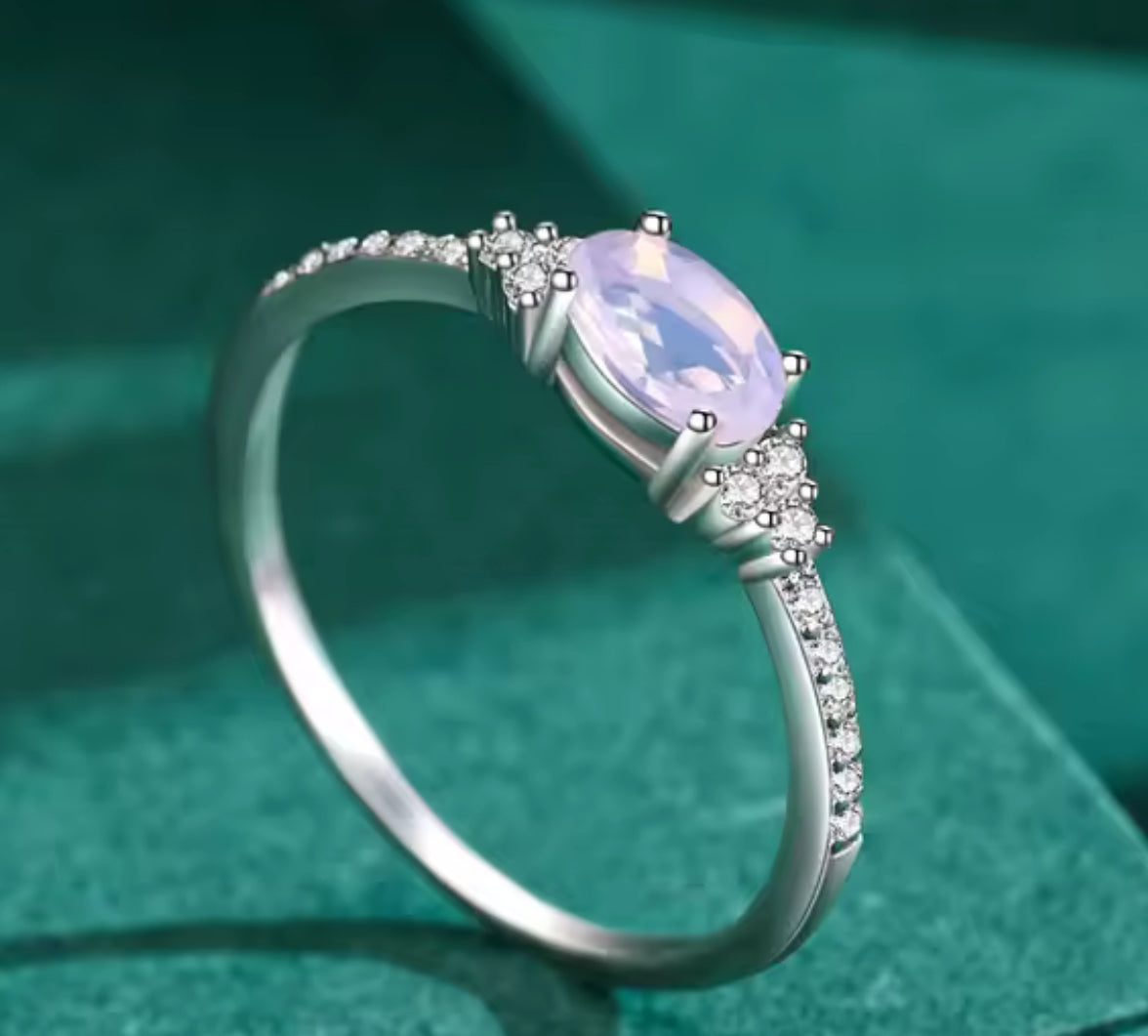 Anillo de Plata 925 con Piedra Luna Rosa