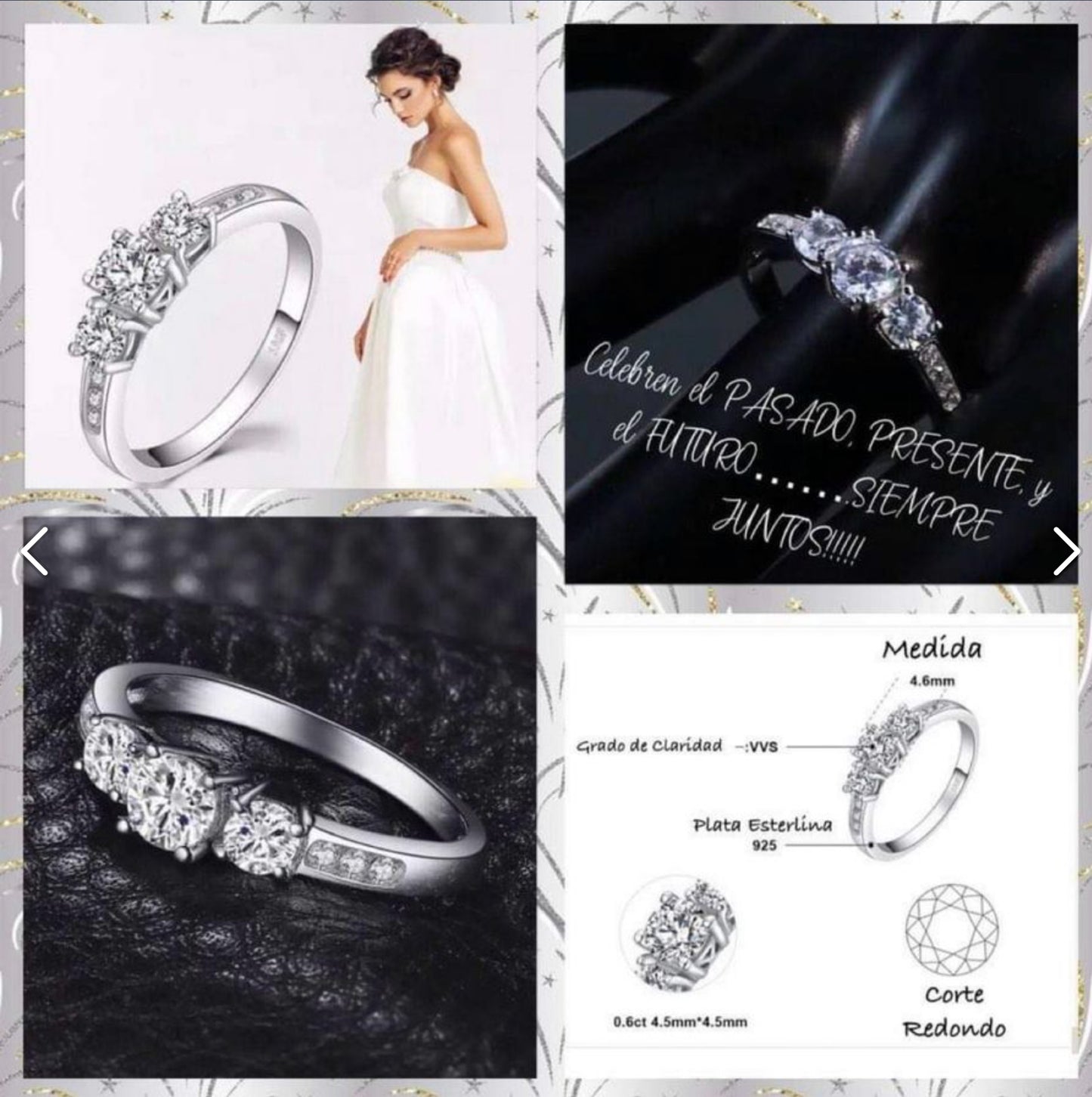 Anillo de Plata 925 con Zirconias modelo “Presente, Pasado, Futuro”
