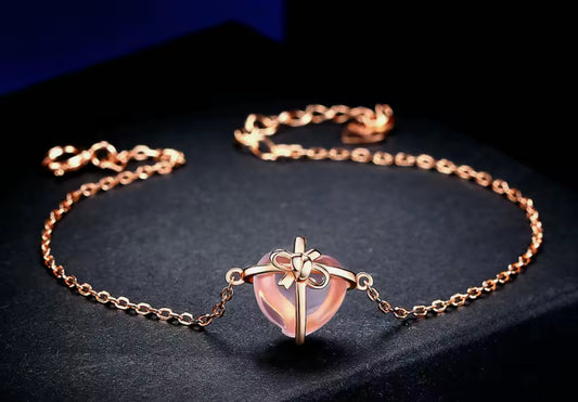 Pulsera de Plata 925 bañada con Oro Rosa, Cuarzo Rosa Natural
