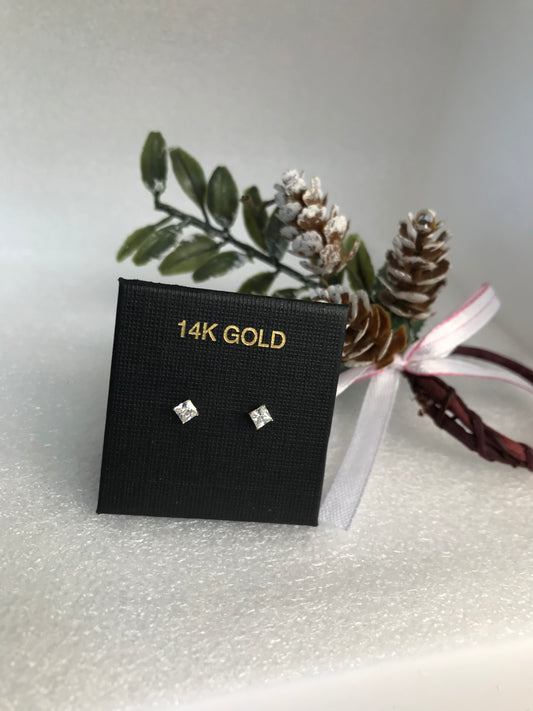 Broqueles de Oro 14k con Zirconias Corte Princesa