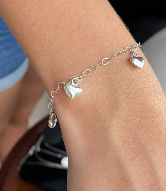 Pulsera de Plata 925 con dijes de Corazón