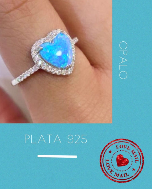 Anillo de Plata 925 con Opalo y Zirconias modelo Corazón