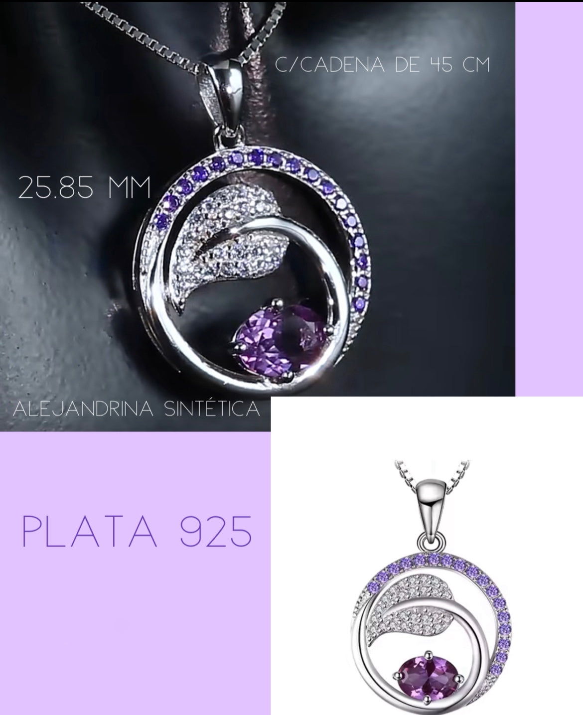 Dije y Cadena de Plata 925 con Alejandrina y Zirconias