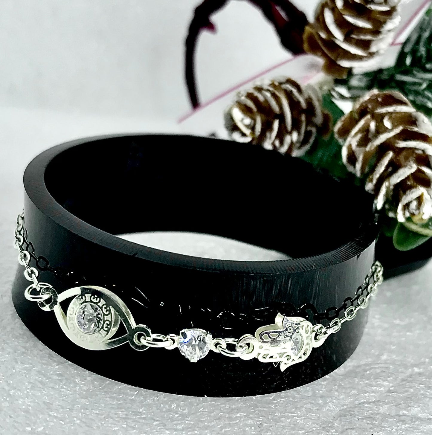 Pulsera de Plata 925 con Zirconia, modelo con Ojo Turco y Mano de Fátima