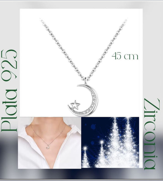 Collar de Plata 925 con Zirconias, modelo Media Luna