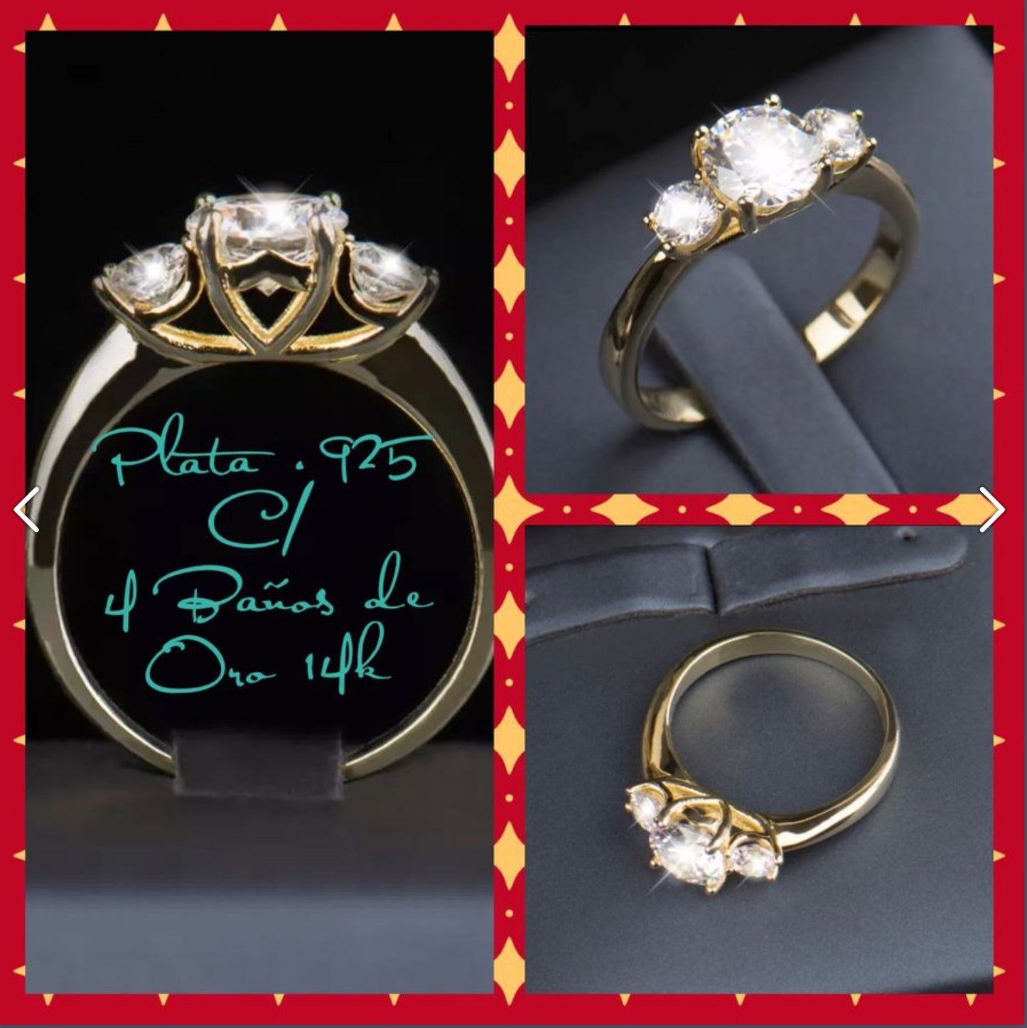 Anillo de Plata 925, Bañado en Oro de 14k