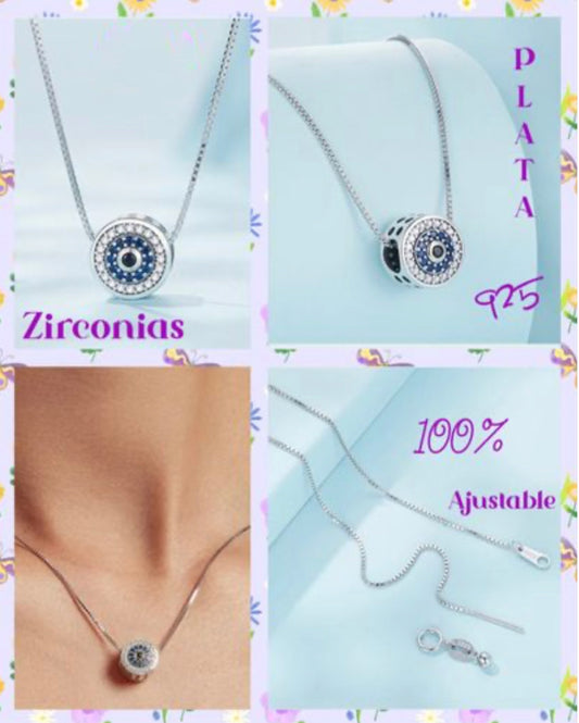 Cadena con Dije de Plata 925 y Zirconias, modelo Ojo Turco
