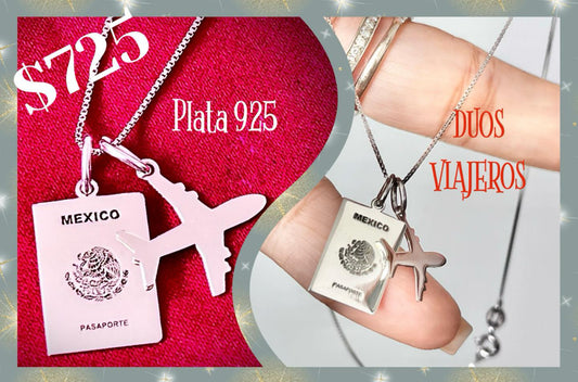 Dijes y Cadena de Plata 925, modelo Dúo Viajero