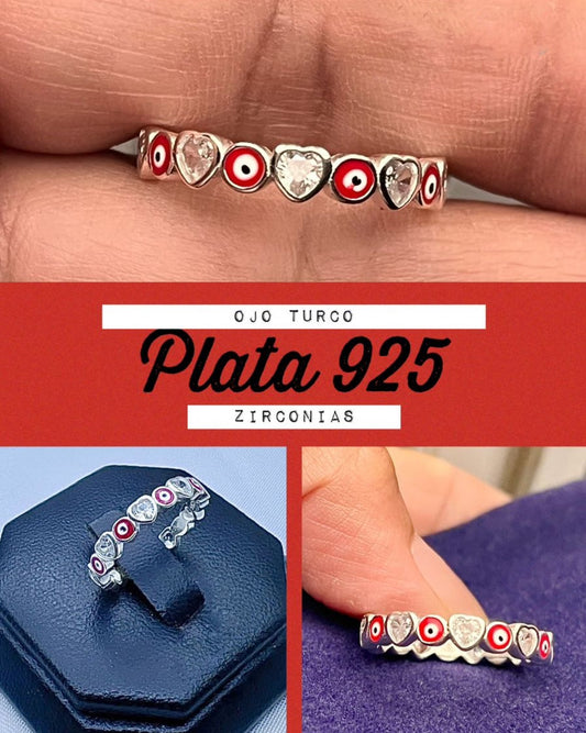 Churumbela de Plata 925, con Ojo Turco, modelo Corazón