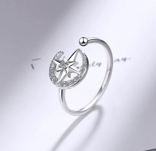 Anillo de Plata 925 con Zirconias, Ajustable