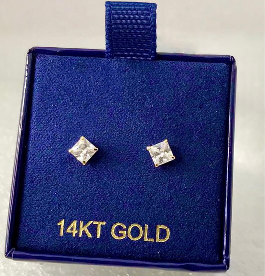 Broqueles de Oro 14k con Zirconias Corte Princesa