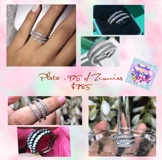 Anillo de Plata 925 con Zirconias modelo Espiral Triple