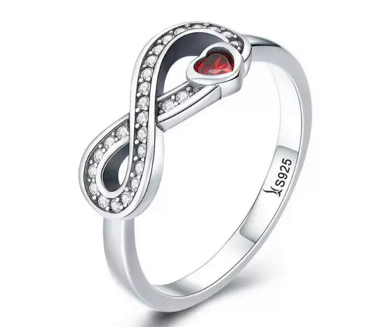 Anillo de Plata 925, con Zirconias, modelo Corazón / Infinito