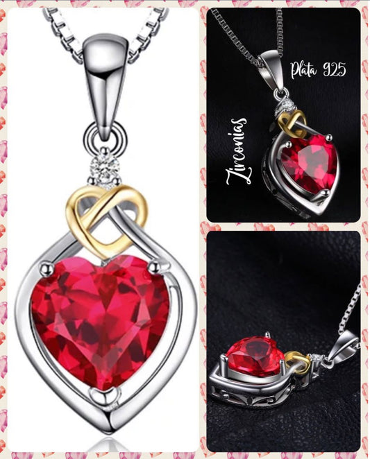 Cadena y Dije de Plata 925, con Zirconias, modelo Corazón Infinito