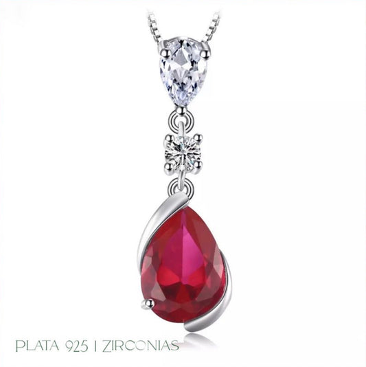 Cadena y Dije de Plata 925, con Zirconias, modelo Gota