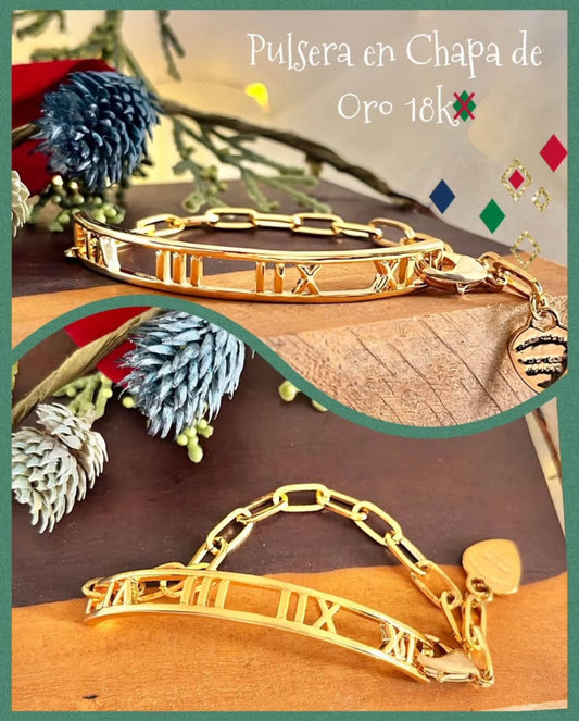 Pulsera de Chapa de Oro 18k con Corazón Colgante