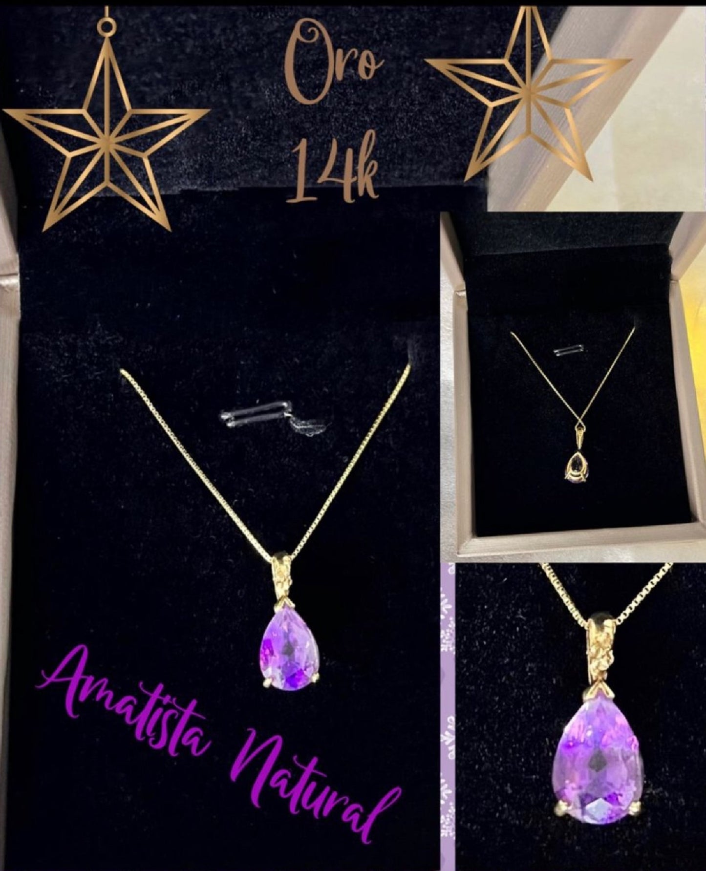 Dije de Oro 14k, con Amatista Natural
