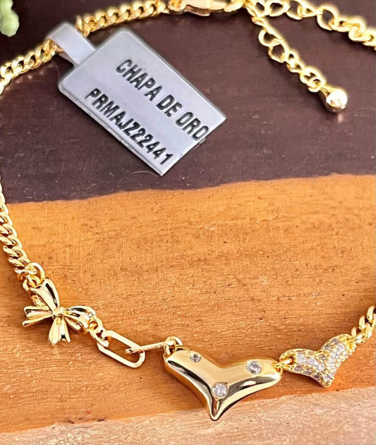 Pulsera en Chapa de Oro 18k con Zirconias, modelo Corazón