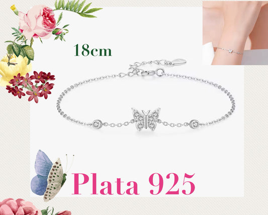 Tobillera de Plata 925 con Zirconias, modelo Mariposa