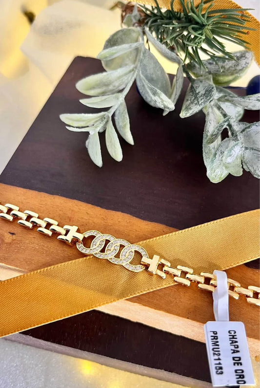 Pulsera de Chapa de Oro 18k con Zirconias