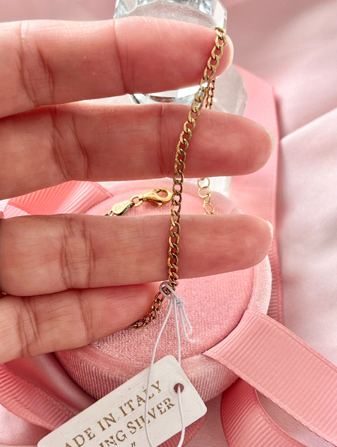 Tobillera de Plata 925 Italiana con Baño de Oro 14k