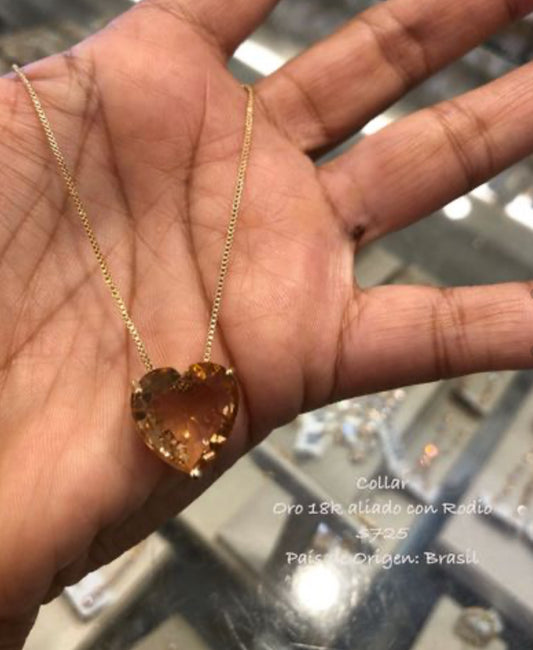 Collar de Chapa de Oro con Cristal, modelo Corazón