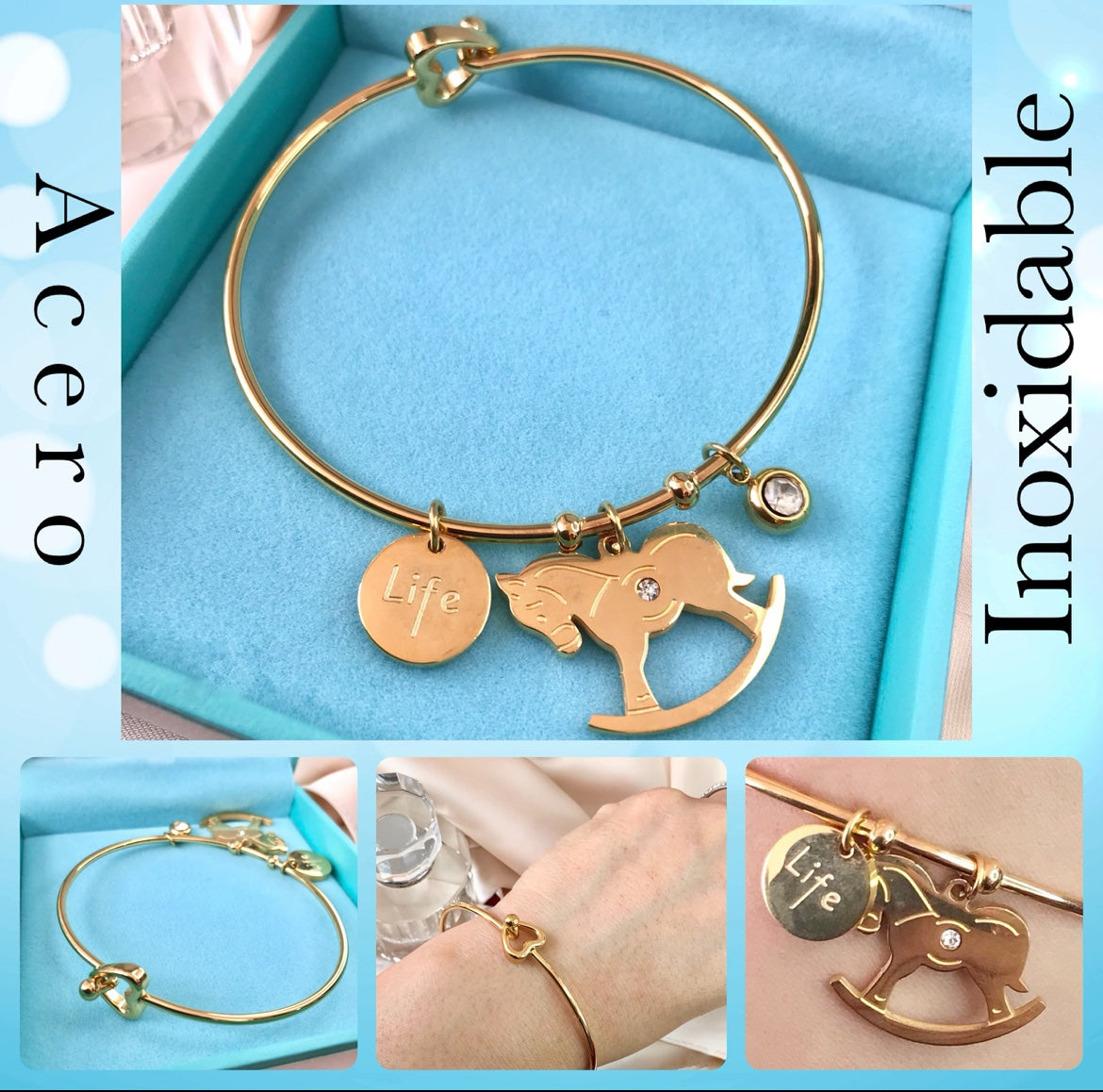 Pulsera Rígida de Acero Inoxidable con Zirconia