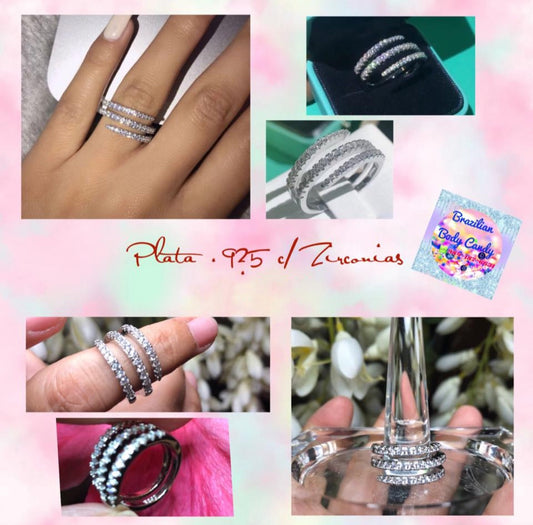 Anillo de Plata 925 con Zirconias modelo Espiral Triple