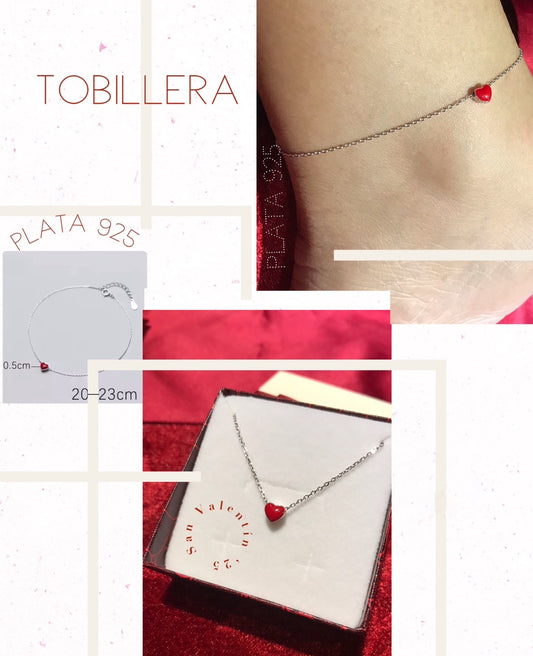 Tobillera de Plata 925 con Corazón Esmaltado