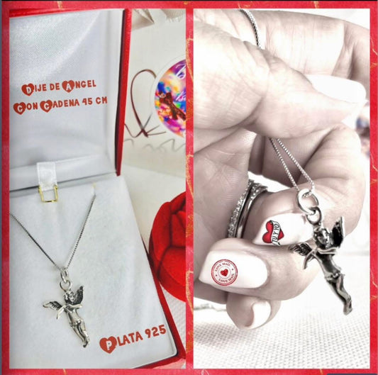 Dije y Cadena de Plata 925 modelo Ángel