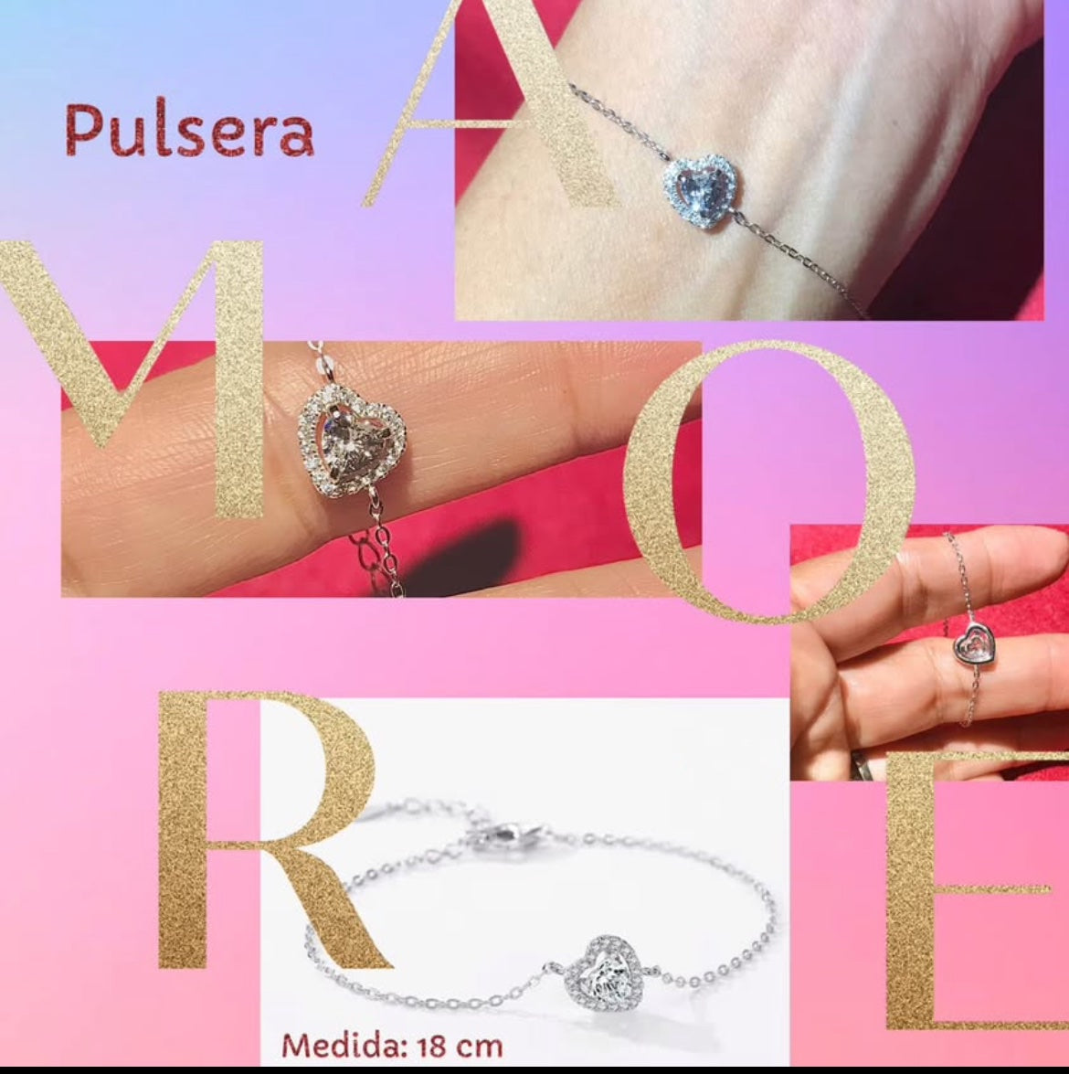 Pulsera de Plata 925 con Zirconias, modelo Corazón