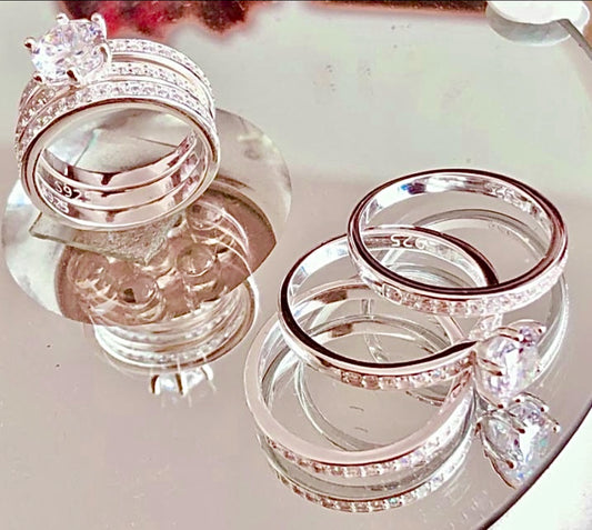 Juego de 3 Anillos-  1 Solitario, 2 Argollas