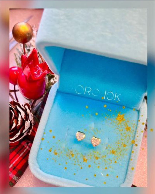 Broqueles de Oro 10k con Zirconias modelo Corazón