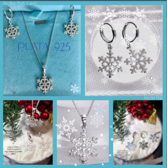 Juego de Plata 925 con Zirconias modelo Copo De Nieve