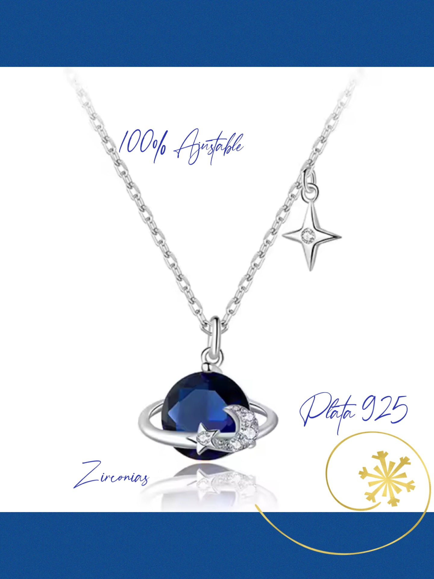 Cadena de Plata 925 con Dije, y Zirconias